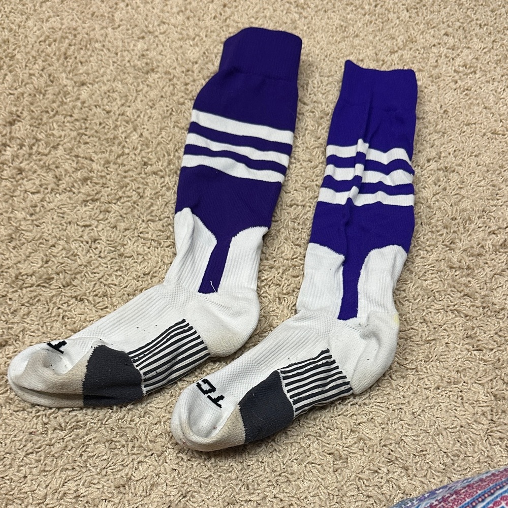 Purple and White baseball stirrup style Performance Socks